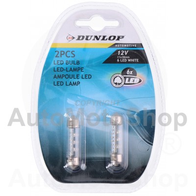 LED bulbs 2pcs 12V 6xLed 11x30mm white light for licence plate and interior illumination. Dunlop